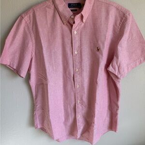 Mens L Pink Polo Ralph Lauren Classic Fit, Preppy, Casual Short Sleeve Button Up